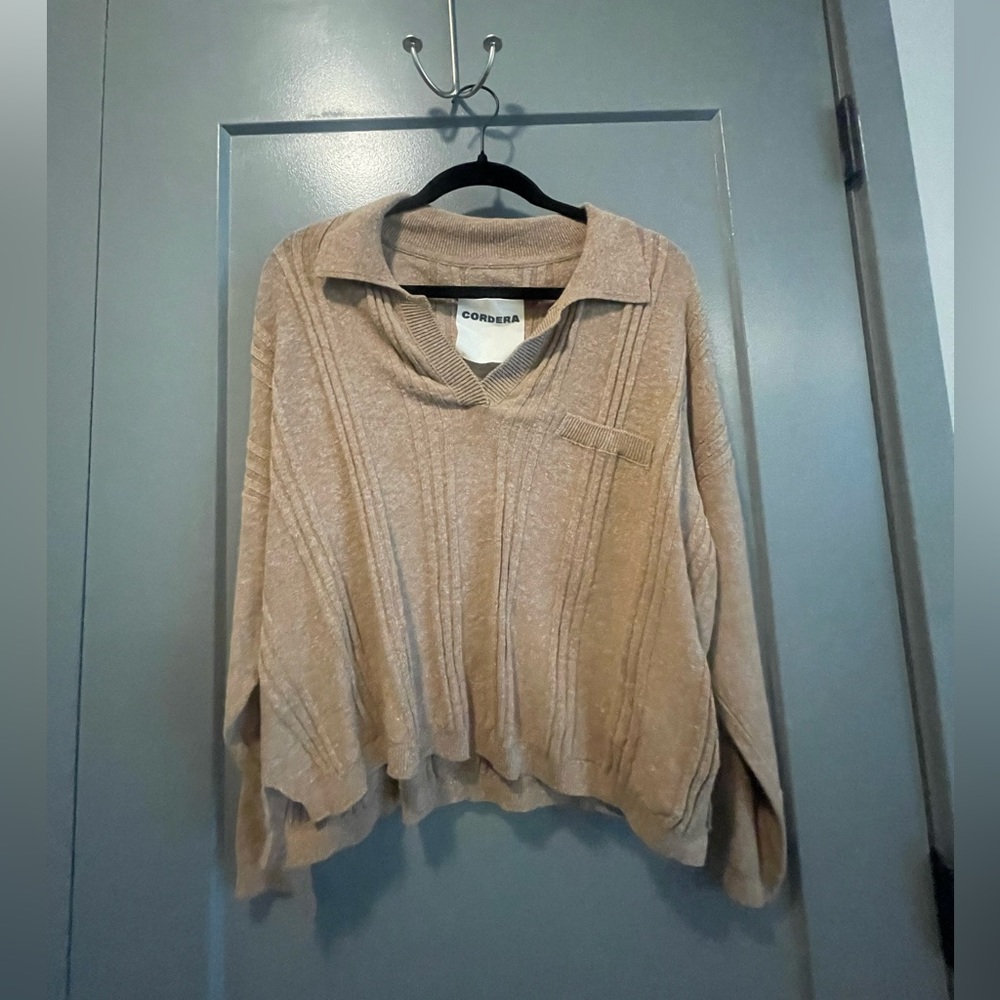 Cordera collared sweater in brown/tan color - one size fits all